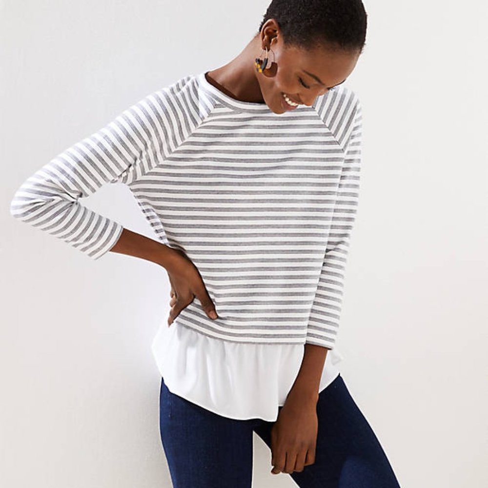Loft Striped Mixed Media Sweatshirt